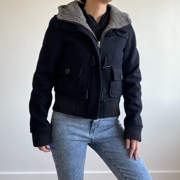 Jacob Connexion - Navy Blue Hooded Pea Coat - Picture 5 of 16